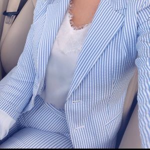 Blue and White Seersucker Suit - Blazer - Cropped